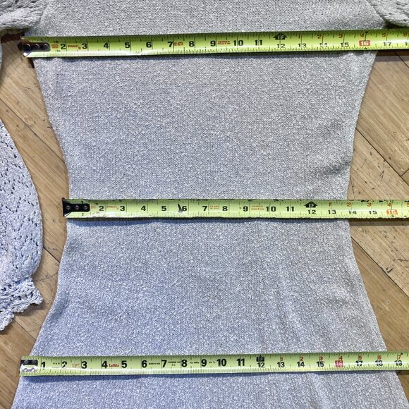 Vtg 60s 70s Picardo Knits Pointele Crochet Sweater Midi Dress Silver Bishop L XL - Picture 5 of 5